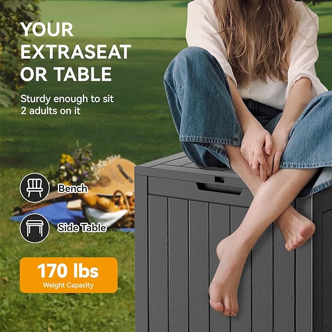 KAMABOKO 32 Gallon Resin Deck Box 2 Pack Outdoor & Indoor Waterproof Storage Box for Garden Tools, Package Delivery, Pool Supplies, Patio Cushions, Black(Set of 2)