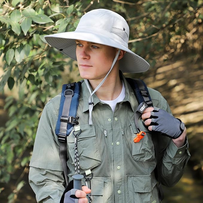 Wide Brim Sun Hat for Men Women UV Protection Ventilated Outdoor Bucket Fishing Hats Packable for Safari Hiking