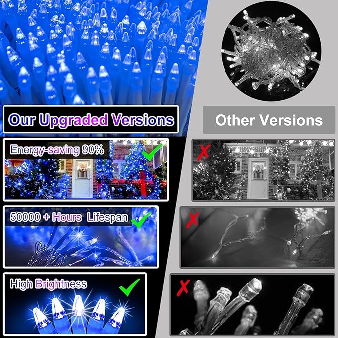 750 LED 240FT Christmas String Lights Outdoor, 12 Pro Modes and Timer Memory & Brightness, Plug in Outdoor Waterproof Clear Wire Twinkle Light for for Xmas Yard Tree Wedding Party Decor (Blue)