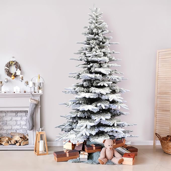 Fraser Hill Farm 12-Ft. Pine Valley Flocked Christmas Tree, Huge Artificial Christmas Tree with DIY Potential with No Attached Lights, Great Fake Christmas Tree Decoration for the Home