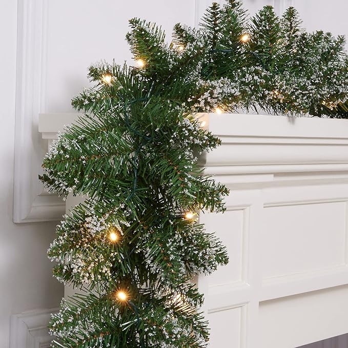 WBHome Pre-lit 9 Feet/106 Inch Christmas Garland with 100 LED Lights Holiday Decorations, Battery Operated (Batteries NOT Included)