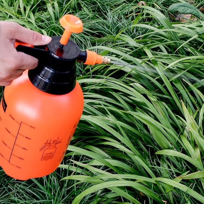 68oz Garden Pump Sprayer, 2L Hand Pressure Sprayer Bottle, 0.5 Gal Lawn Adjustable Sprayer for Plant Mister Spraying Weeds Home Cleaning Watering (Orange)