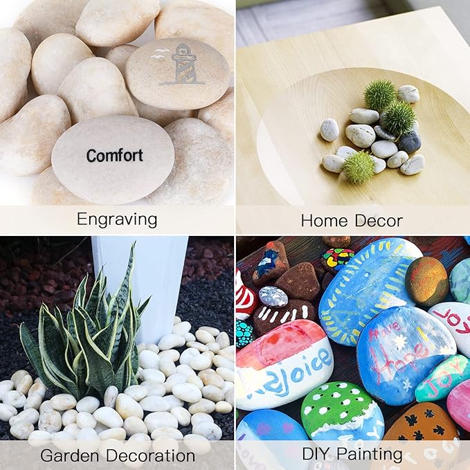 20LB Smooth Pebbles River Rocks, 100% Natural Hand-Picked Premium Decorative Pebbles, Ideal for Garden Landscaping, Home Decor, Aquariums, Painting, Crafting and Gifts, Cream White