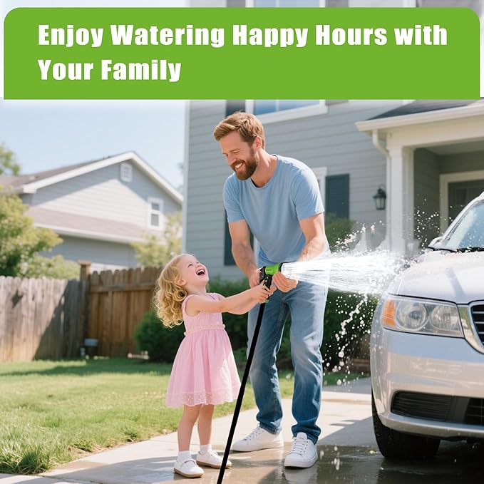 Garden Hose Nozzle Sprayer– this high heavy-duty spray nozzle offer 7 watering patterns for watering plants, lawns & gardens, washing cars, household cleaning and showering pets. (Green)