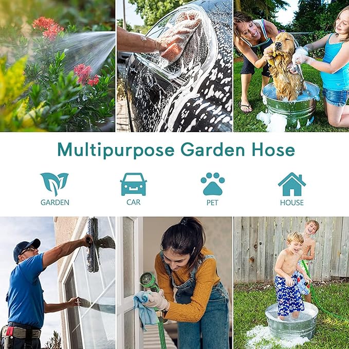 100 FT Expandable Garden Hose, 2025 New Flexible Water Hose 100FT with Leakproof Solid Brass Fittings, Reinforced Extra Strong Outer Fabric & Durable 3-layer Latex Core, Ultra Lightweight, No Kink