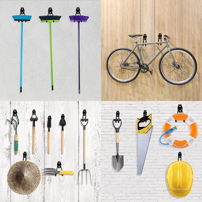 12 Pack Garage Hooks Heavy Duty Utility Steel with Anti-Slip Coating Wall Mount Storage Organizer for Hanging Power and Garden Tools, Ladders, Hose, Bikes, Ropes, Bulk Items, and More