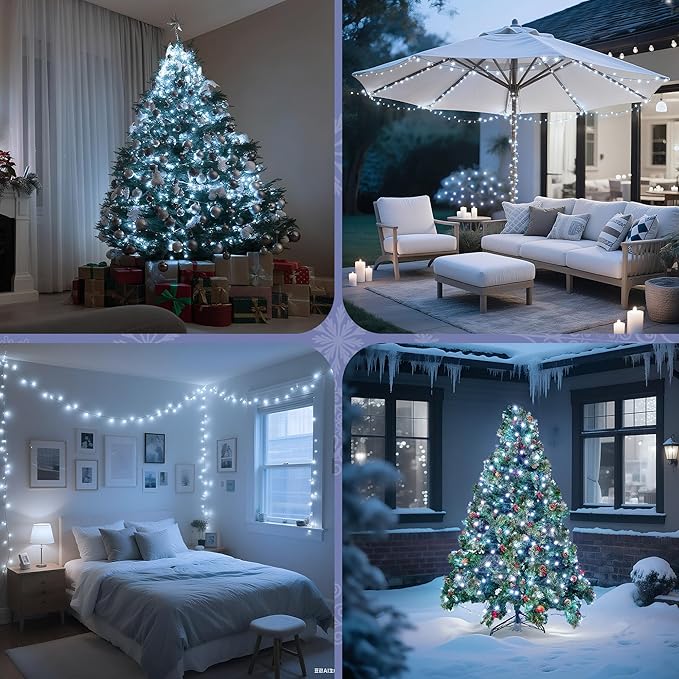 WBao Christmas Lights Indoor Outdoor 300LED 108ft, Super Bright LED Christmas String Lights with UL Certified, 8 Modes, Timer, Connectable & Waterproof for Trees, Patio, Xmas Party Decor, Cool White