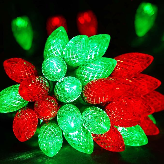 2-Pack Connectable C9 Christmas LED String Lights, Total 66 FT 100 LED Christmas Lights Plug in with 29V Safe Adapter, Waterproof Decorative Lights Indoor Outdoor for Xmas Decorations (Red and Green)