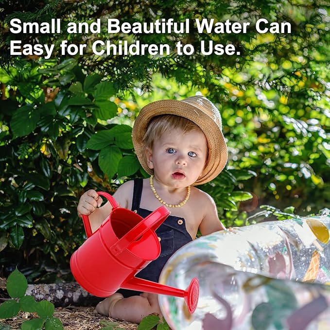 Finderomend Metal Watering Can 1.5L/51oz, Iron Art for Kids Watering Can, Watering Can for Outdoor Plants Home Office Small Portable Indoor Watering Equipment (Red)