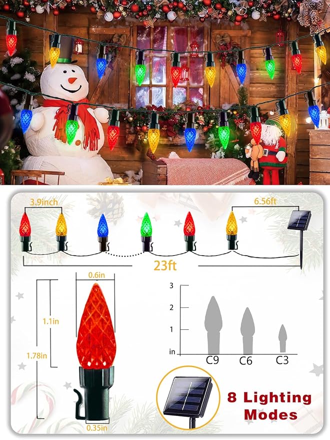 C6 Solar Christmas Lights Outdoor, 50 LED 23FT Christmas Decorations Outdoor Waterproof, Solar String Lights for Outside with 8 Modes, Fairy Twinkle Light for Tree Party Garden Xmas Decor (Multicolor)