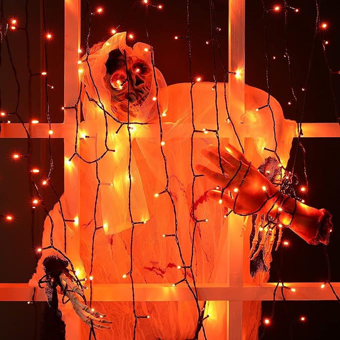 Toodour Orange Candlelight Halloween Lights, 131ft 350 LED String Lights with 9 Modes, Timer, Connectable, Dimmable Orange Halloween Outdoor Lights for Home, Party, Garden, Yard, Holiday Decorations