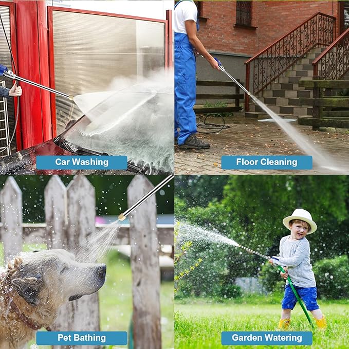 Jet Nozzle for Garden Hose, High Pressure Washer Hose Nozzle, Power Washer Wand with 2 Different Nozzles and Hose Quick Connectors for Car Washing, Garden Cleaning, Patio (18 inch)