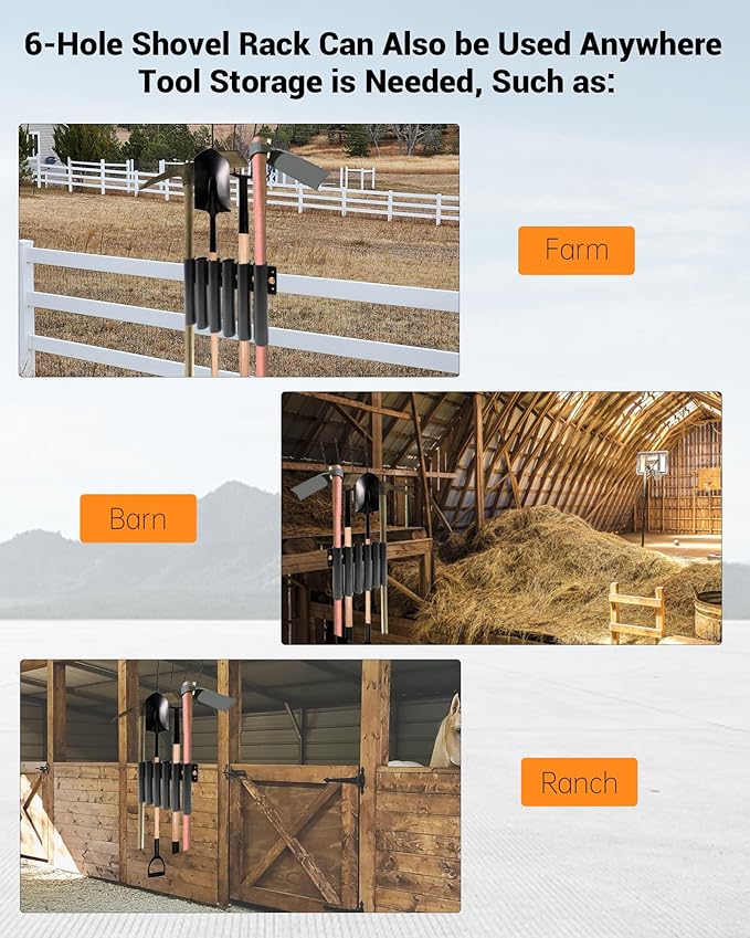 6-Hole Shovel Holder for Truck, Heavy Duty Trailer Tool Rack for Trimmer, Rake, Lawn Tools, Landscape Hand Tools