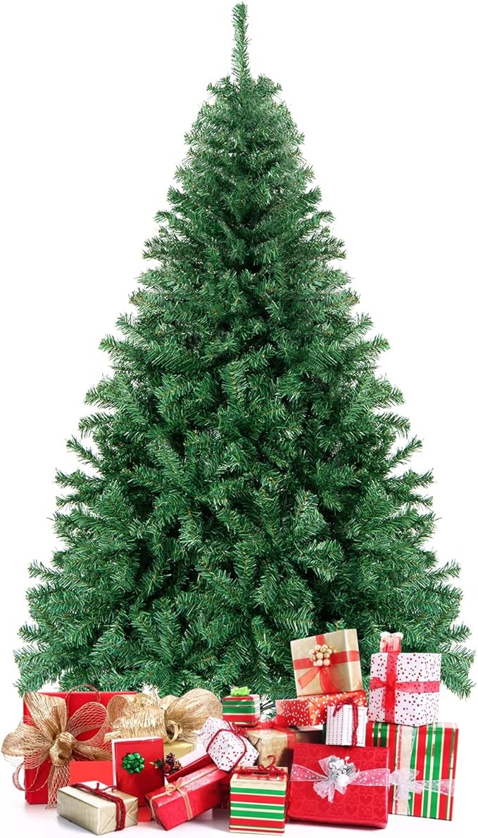 Goplus 6ft Artificial Christmas Tree, Premium Unlit Hinged Spruce Full Tree with 1000 Branch Tips, Metal Stand, Hinged Structure, Easy Assembly Festival Celebration Xmas Tree for Home, Office, Party
