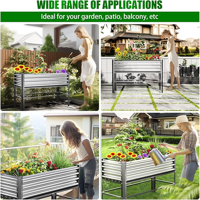 Doniks 2PCS Raised Garden Bed with Legs, 48×24×32in Large Outdoor Metal Galvanized Garden Planting Box, 600lb Capacity for Vegetables Lawn Green Flowers, Fruits, Terrace