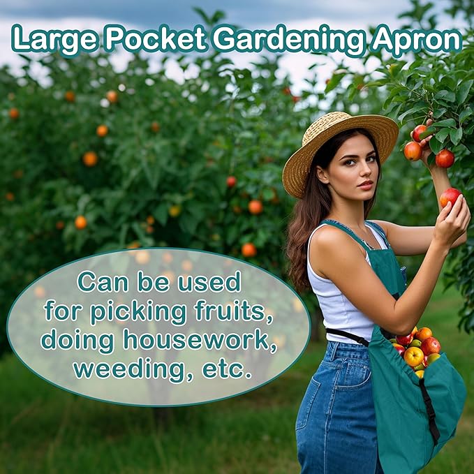 Gardening Aprons, Unisex Garden Aprons, Garden Picking Bag with Quick Release Pockets (Gray/Teal)