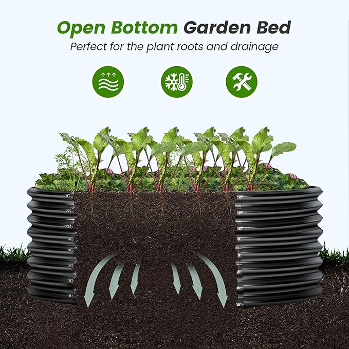 Land Guard 2×2×2ft Galvanized Raised Garden Bed Kit, Round Galvanized Planter Raised Garden Boxes Outdoor, Large Metal Raised Garden Beds for Vegetables, Grey