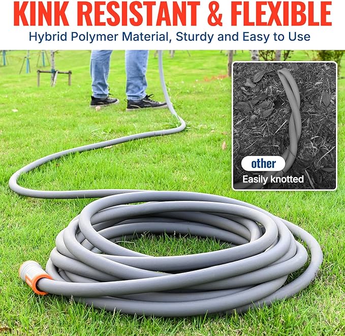 YAMATIC Short Garden Hose 5/8 in x 15 ft with Swivel Handle, Super Flexible Water Hose, All-weather, Lightweight, Burst 600 PSI, Grey