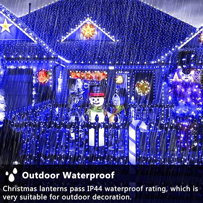 XURISEN Christmas Lights Outdoor 197FT 500 LED Green Wire String Lights 8 Modes with Timer Memory Waterproof Fairy Light Plug in for Xmas Tree Wedding Yard Party Holiday Decorations(Blue+White)