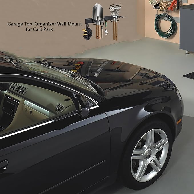 Garage Tool Organizer Wall Mount,32 inches Garden Tool Organizer with Adjustable Hooks for Garage, Basement, Shed,Shovel (Normal)