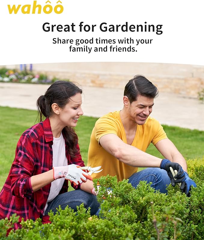 wahoo Gardening Gloves for Women, Garden Gloves with Latex Palm Coated, Breathable B.COMB AIR Technique, Pureed Pumpkin & Azure Blue, Small, 2 Pairs