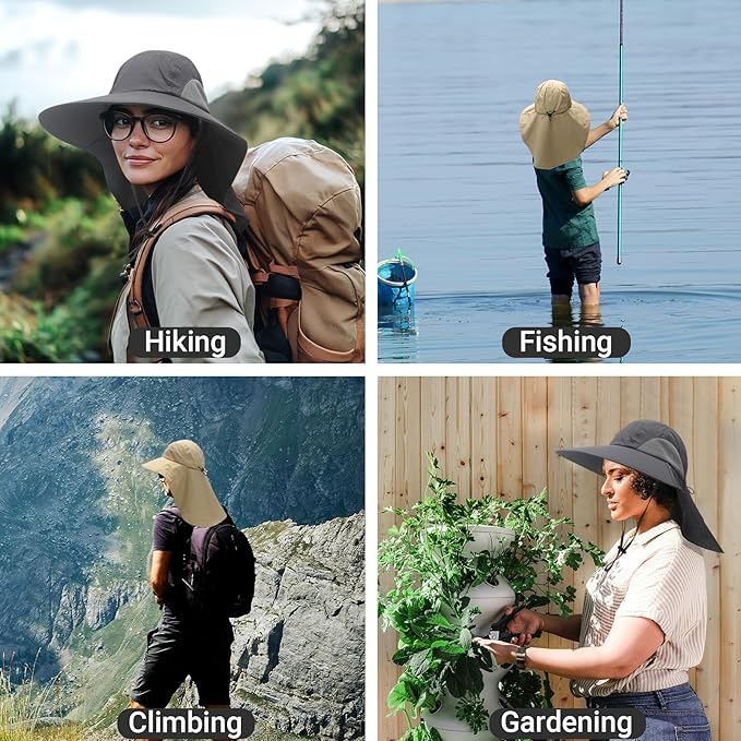 NPQQUAN Sun Hats for Men Women with Neck Flap UPF 50+ UV Protection Wide Brim Bucket Hat Safari Hiking Fishing Hats
