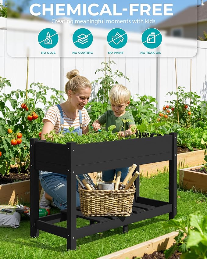 SERWALL Raised Garden Bed Set of 2, HDPE Raised Bed for Gardening All Weather Use- Black