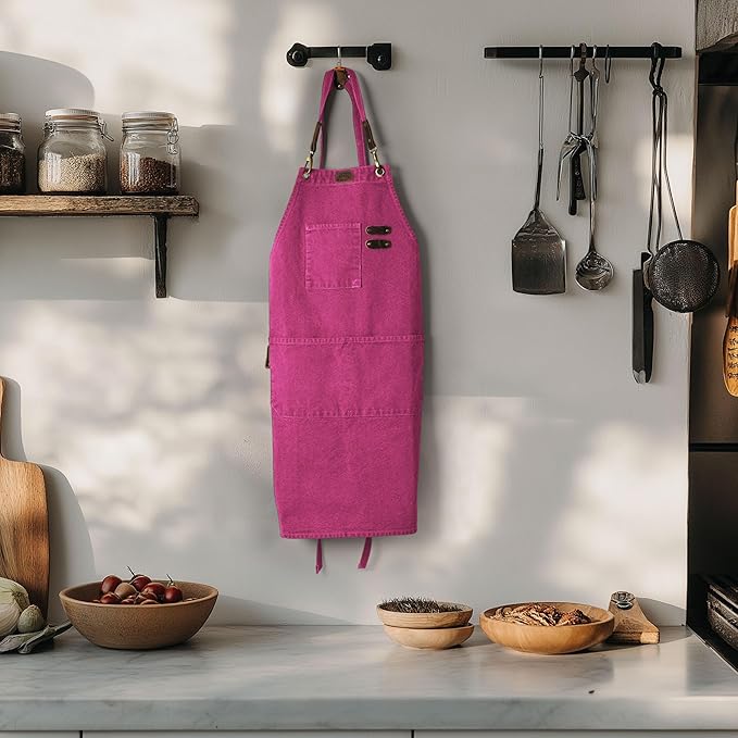 LEATHER VILLAGE Chef Aprons for Men Women with Large Pockets, Cotton Canvas Cross Back Adjustable Work Apron, Size M to XXL