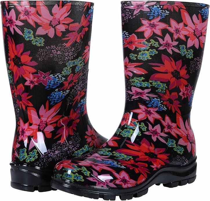 Asgard Women's Mid Calf Rain Boots Printed Waterproof Rubber Boots Short Garden Shose
