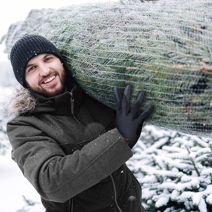 KAYGO Winter Work Gloves for Men and Women, 12 Pairs Thermal Insulated Safety Work Gloves PU Coated, Smooth Grip on Palm & Fingers,Ideal for Freezer Work,Black,S