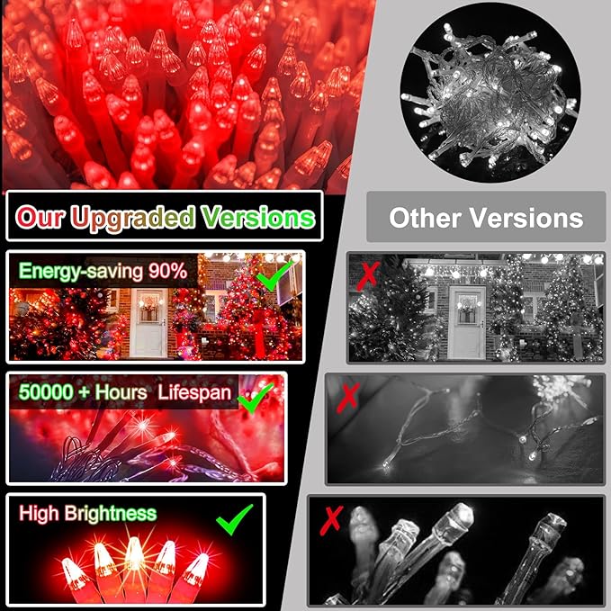 750 LED 256FT Christmas String Lights Outdoor, Christmas Light with 8 Lighting Modes& Timer & Memory, Plug in Outdoor Waterproof Clear Wire Twinkle Light for for Xmas Yard Tree Party Decor Red