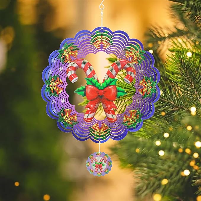Wind Spinners Outdoor Christmas Candy Cane - Birthday Gifts for Women Mom Grandma, Hanging Wind Sculptures 12 inch 3D Wind Spinner for Garden Decor for Outside, Garden, Patio, Yard, Outdoor