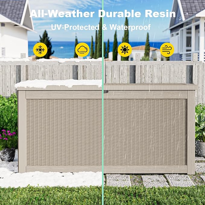 EasyUp 320 Gallon Outdoor Storage Box Waterproof, UV Resistant Resin Deck Box with Hydraulic Rod, Lockable Design and Enhanced Durability for Patio, Garden, and Poolside Use