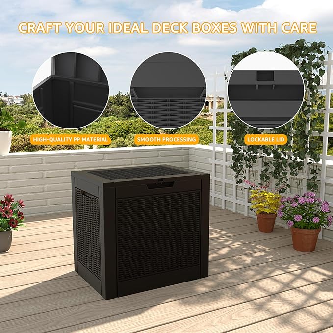 DRATO 31 Gallon Deck Box, Outdoor Storage Box for Patio Cushion, Garden Tools, Waterproof Resin Storage Box (Black)