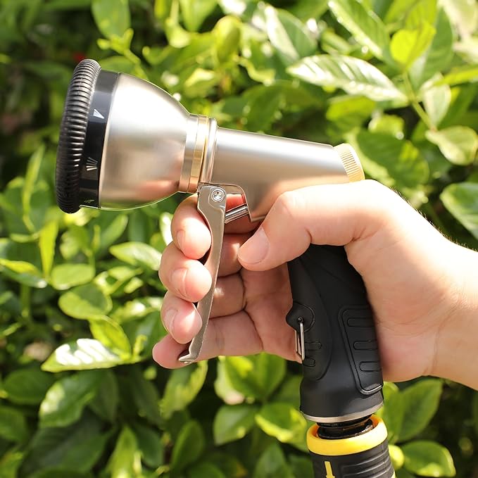 Garden Hose Nozzle, Heavy Duty Metal Water Hose Nozzle with 9 Spray Patterns, High Pressure Water Hose Nozzle Sprayer for Watering Garden, Washing Cars and Showering Pets