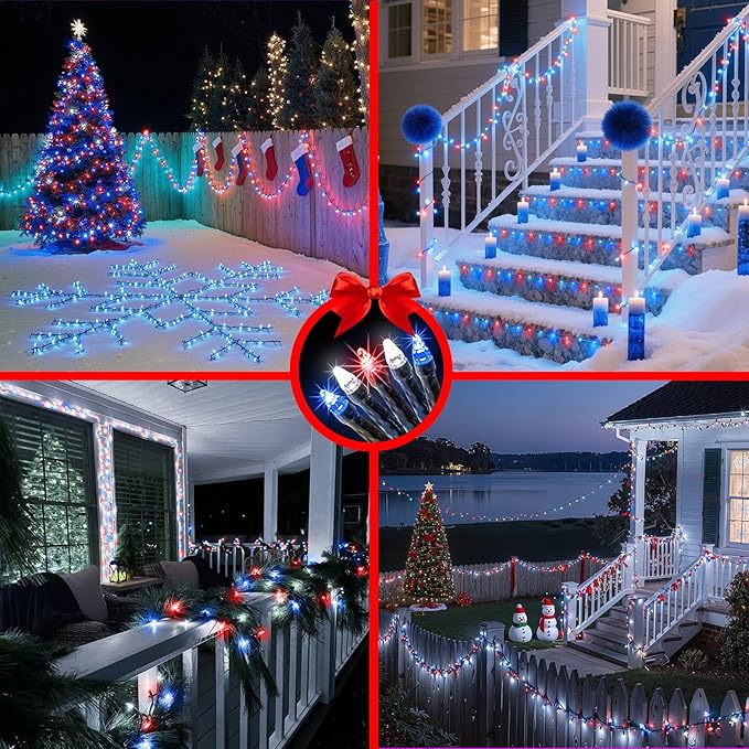750 LED 240FT Christmas String Lights Outdoor, 12 Pro Modes and Timer Memory & Brightness, Plug in Waterproof Dark Green Wire Twinkle Light for for Xmas Yard Tree Wedding Party Decor Red White Blue