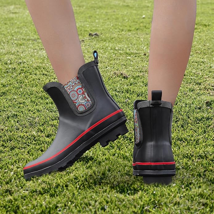 SWIFTFROG Rain Boots for Women - Waterproof Ankle Garden Shoes Anti-Slipping Floral Printed Rainboots for Ladies Stylish Light Ankle Rain Shoes, Women's Rain Footwear