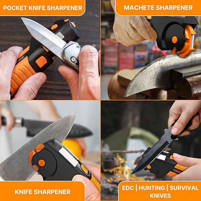 Orange Ninja 7-in-1 Garden Tool & Knife Sharpener – Sharpens Lawn Mower Blades, Axe, Hatchet, Machete, Pruner & Hedge Shears – Repairs & Hones Edges by Sharp Pebble
