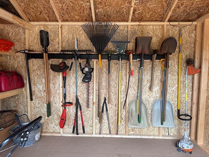 Wall Mount Tool Storage Rack, Garage Organization, Heavy Duty Garage Storage Tool Organizer, Garden Tool Wall Hooks and Hangers, Hold Up to 350lbs Black