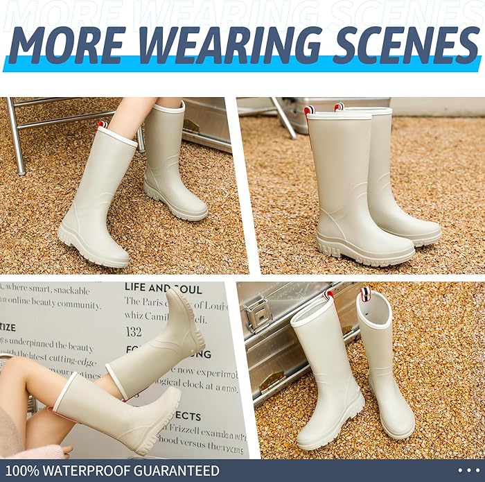 Women's Ankle Rain Boots - Slip On Waterproof Festival & Garden Shoes for Men - Comfortable Lightweight Rubber Wellies with Decorative Buckle