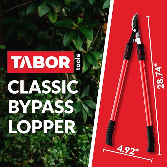 TABOR TOOLS GL16A Bypass Lopper, Chops Branches with Ease, Classic 28 Inch Tree Trimmer, Branch Cutter with 1 1/4 Inch Clean Cut Capacity.