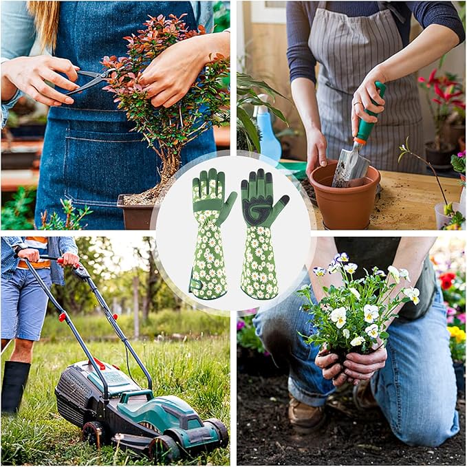 Gardening Gloves for Women Rose Pruning Thorn Proof Breathable Touchscreen Garden Gloves Long Forearm Protection Gauntlet Adjustable Flexible Working Gloves(Green, M)