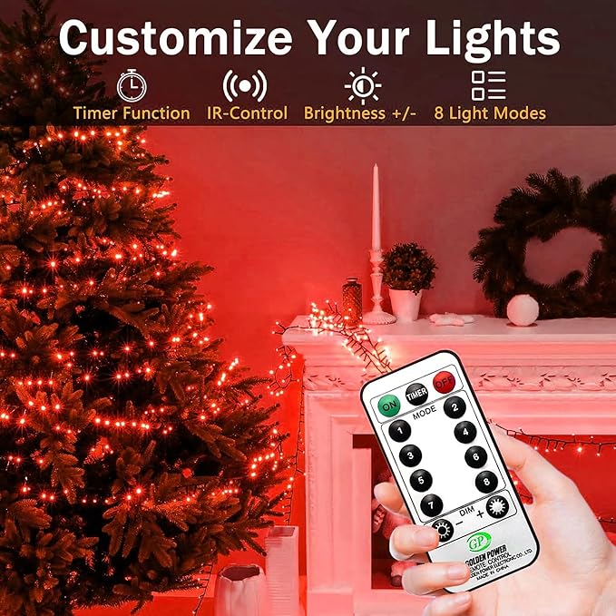 XURISEN 551FT 1400 LED Christmas Lights Outdoor Green Wire String Lights 8 Modes with Timer Memory Waterproof Fairy Light Plug in for Xmas Tree Wedding Yard Party Holiday Decorations(Red)