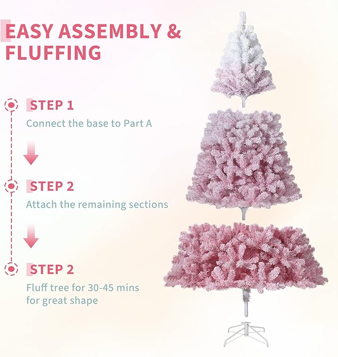 GarveeHome 7.5ft Prelit Artificial Christmas Tree with 450 RGB & Warm White Lights, Pre-Lit Snow Flocked Christmas Tree, Foldable Base,Holiday Decoration for Home, Office, Party,Pink Gradient