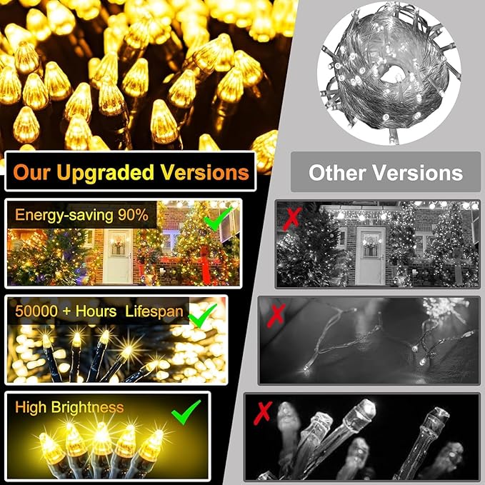 750 LED 240FT Christmas String Lights Outdoor, 12 Pro Modes and Timer Memory & Brightness, Plug in Waterproof Dark Green Wire Twinkle Light for for Xmas Yard Tree Wedding Party Decor (Warm White)