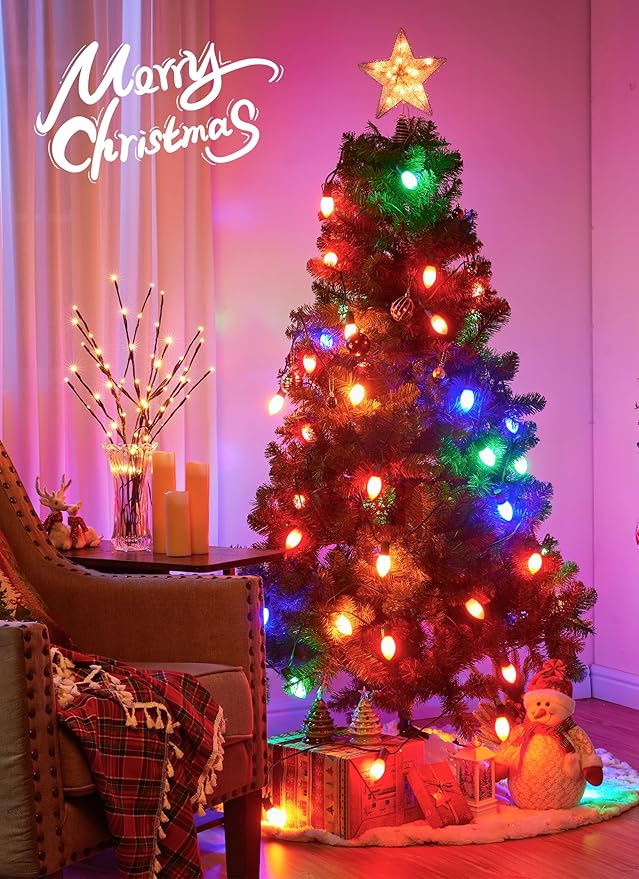 Vintage C9 LED Christmas Lights Outdoor, 50 Feet C9 String Lights with 50 Shatterproof C9 Bulbs, Waterproof Connectable Commercial Christmas Tree Lights for Outside Roofline Patio Decor, Multicolor