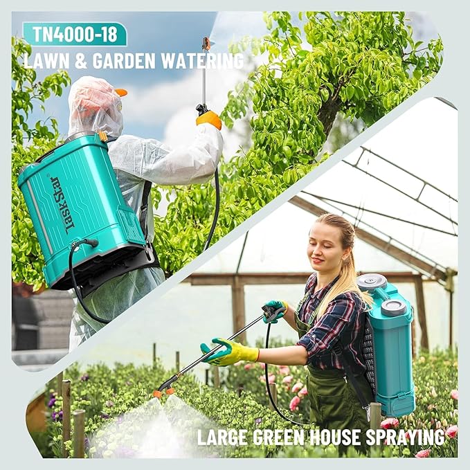 Backpack Sprayer 4 Gallon Battery Powered Electric - 2 * 2000mAh Battery Lawn Sprayer 100PSI Adjustable Pressure with 2 Wands, 6 Nozzles, Lawn Yard Weed Battery Sprayer for Garden