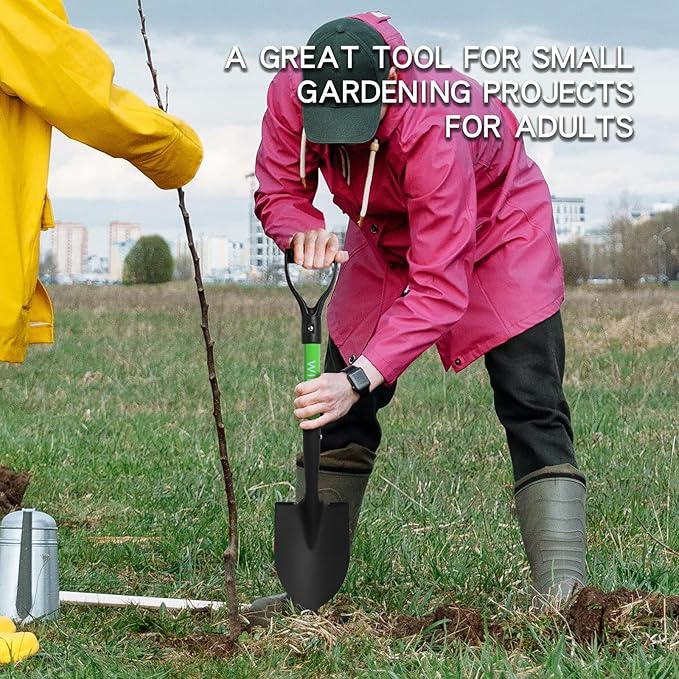 WIKER Beach Shovel,Kids Shovels for Digging,Short Handle Metal Shovel,Small Shovels for Gardening,Camping,Planting,28Inches,Green