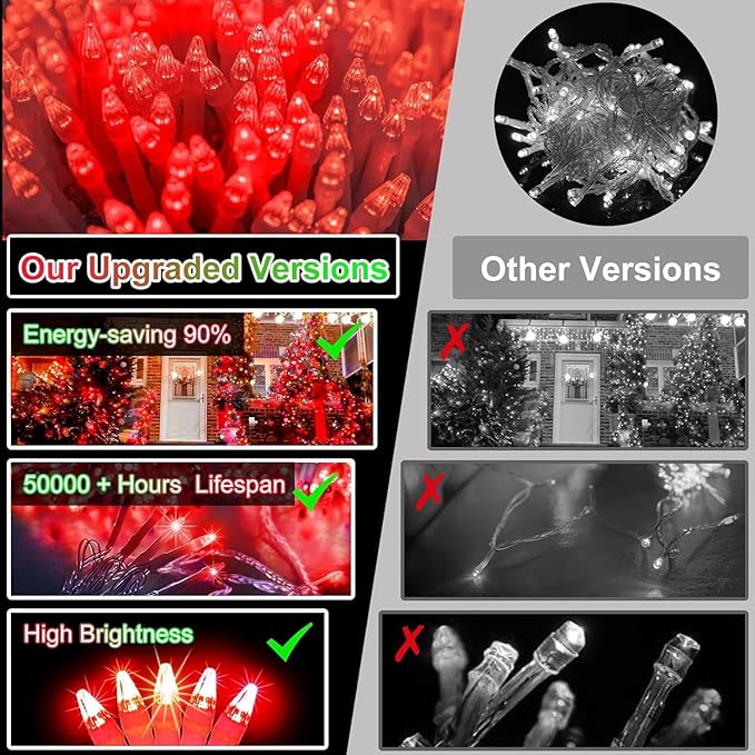 340 LED 90FT Christmas String Lights Outdoor, 12 Pro Modes and Timer Memory & Brightness, Plug in Outdoor Waterproof Clear Wire Twinkle Light for for Xmas Yard Tree Wedding Party Decor (Red)