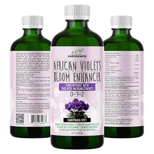 0-3-2 African Violet Fertilizer for Indoor Plants: Concentrated Plant Food β Plant Fertilizer, Bloom Booster for All Violets, Indoor Flowering Plants, Vigorous Growth and Blooming (8 OZ)